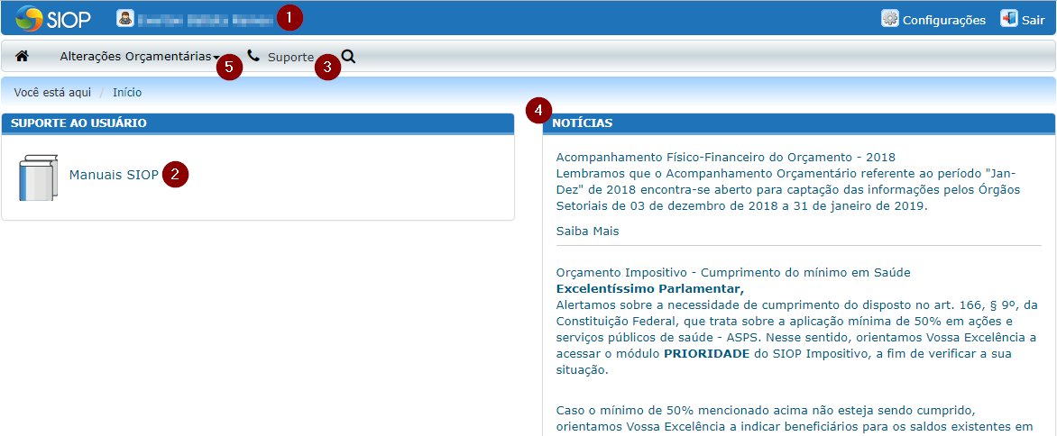 Descrição da tela de abertura do módulo de Orçamento Impositivo
